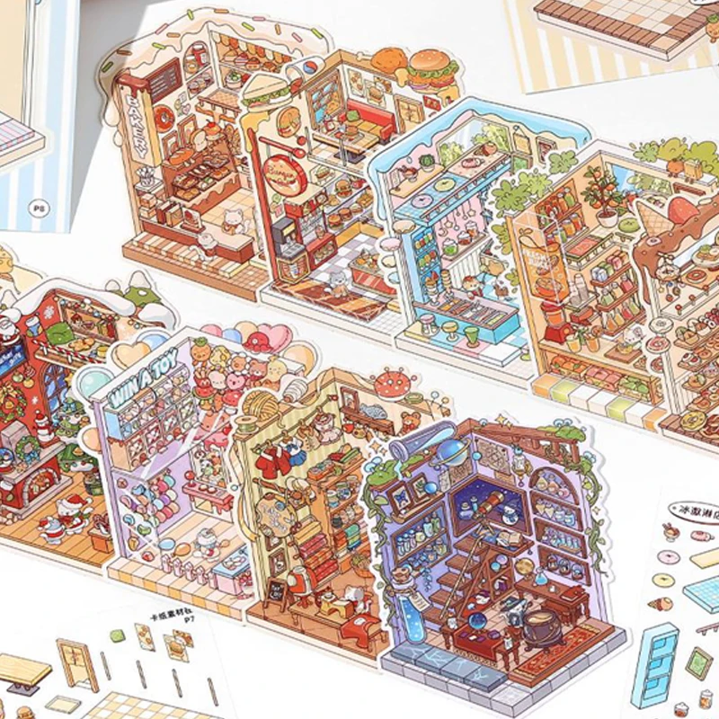 Mr. Paper Today's Business Meow Shop Series 2,5D PET+White Card Aquascape Sticker Book Scrapbooking Sticker Gifts For Students