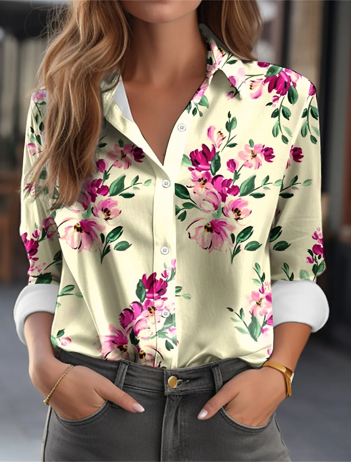 Fashion Colorful Flowers  3D Print Women's Long Sleeve Shirts Gradient Color Loose Blouse Tops Casual Fashion Women's Clothing