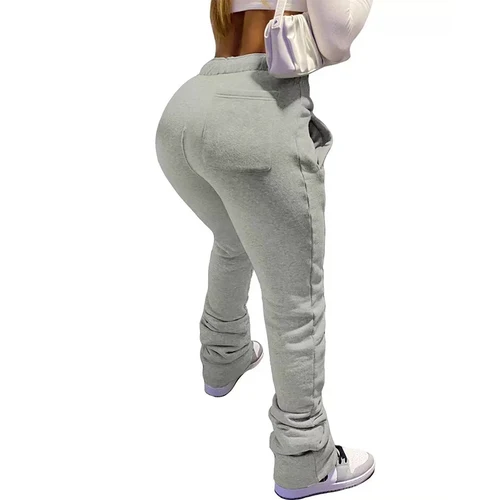 Imagen 2 del producto Otoño Invierno mujer moda pantalones de cintura alta con cordones grueso Color sólido Casual deporte pantalones para correr para pantalones de estudiante