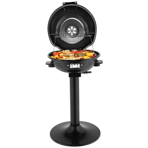 Portable Double Layer 1600W BBQ Grill Black Indoor/Outdoor Use with Stand