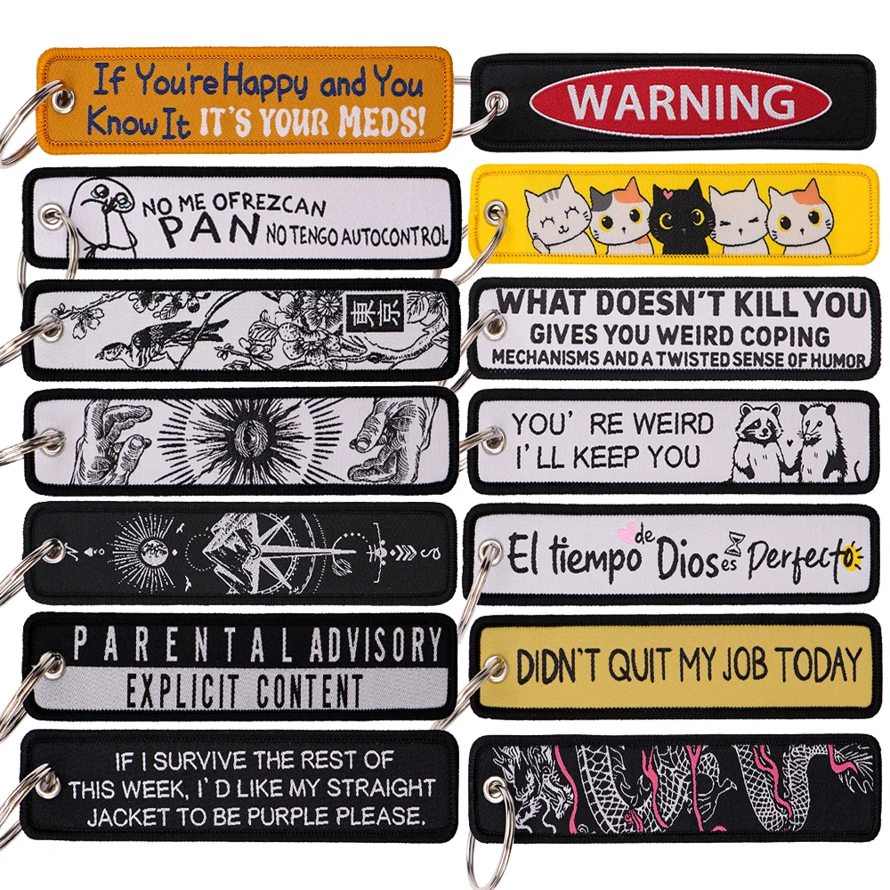 Quotations Embroidery Key Fobs Holder Key Tag Men Women Jet Tags Key Ring Key Chain for Motorcycles Key Accessories
