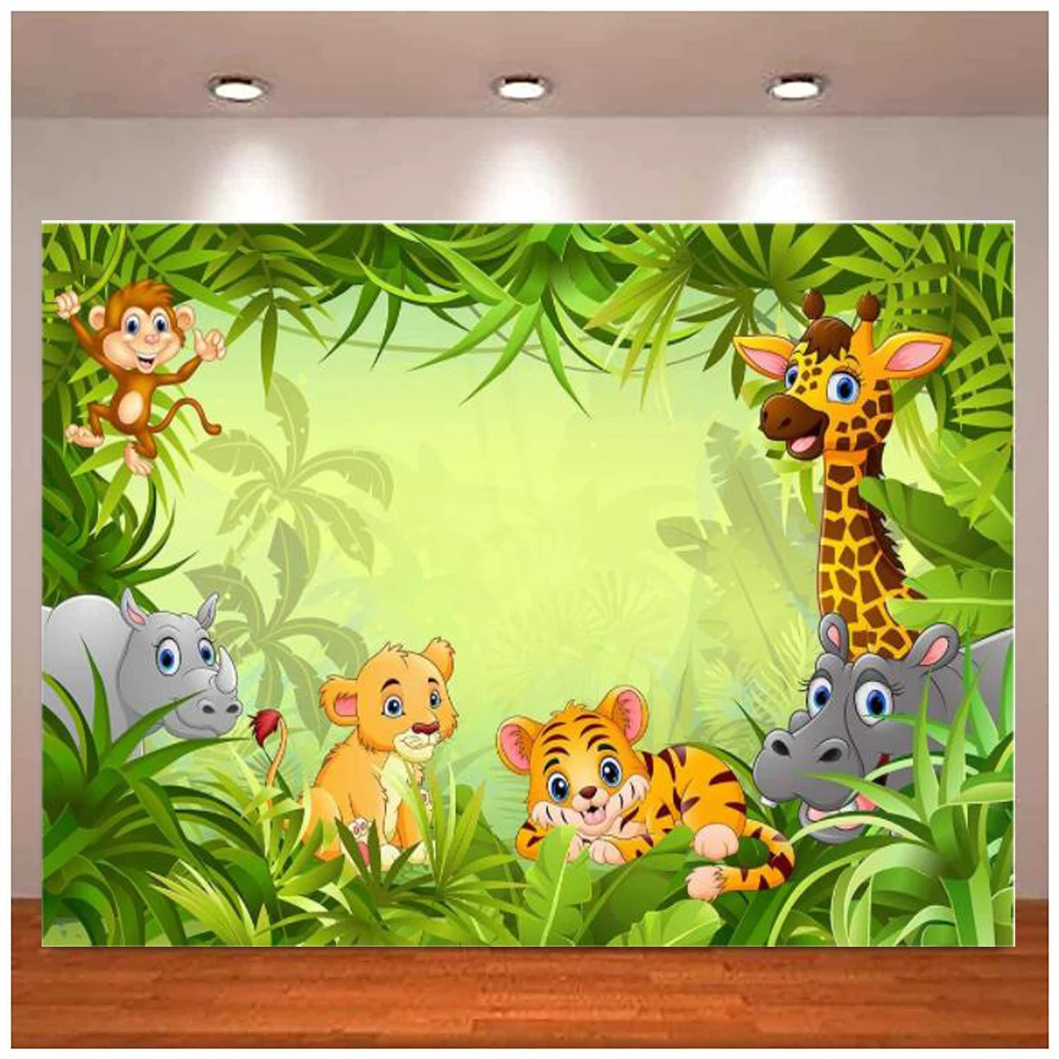 

Jungle Theme Backdrop Supplies Cartoon Animals For Newborn Kids Children 1st Birthday Party Baby Shower Decor Studio Cake Smash