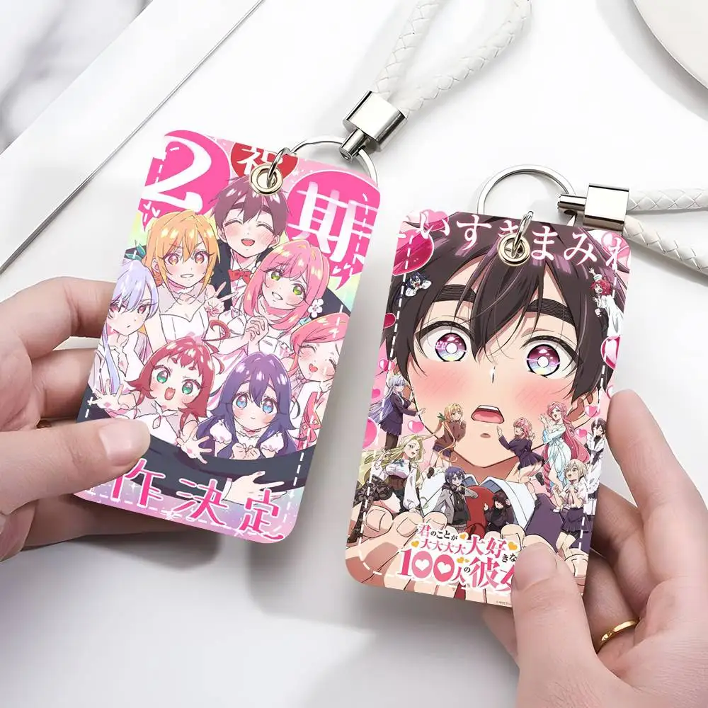 

1pc Hot Anime100 Girlfriends Card Case Keychain Access Card Bag Key Tag Ring Leather Card Holder Key Ring Access
