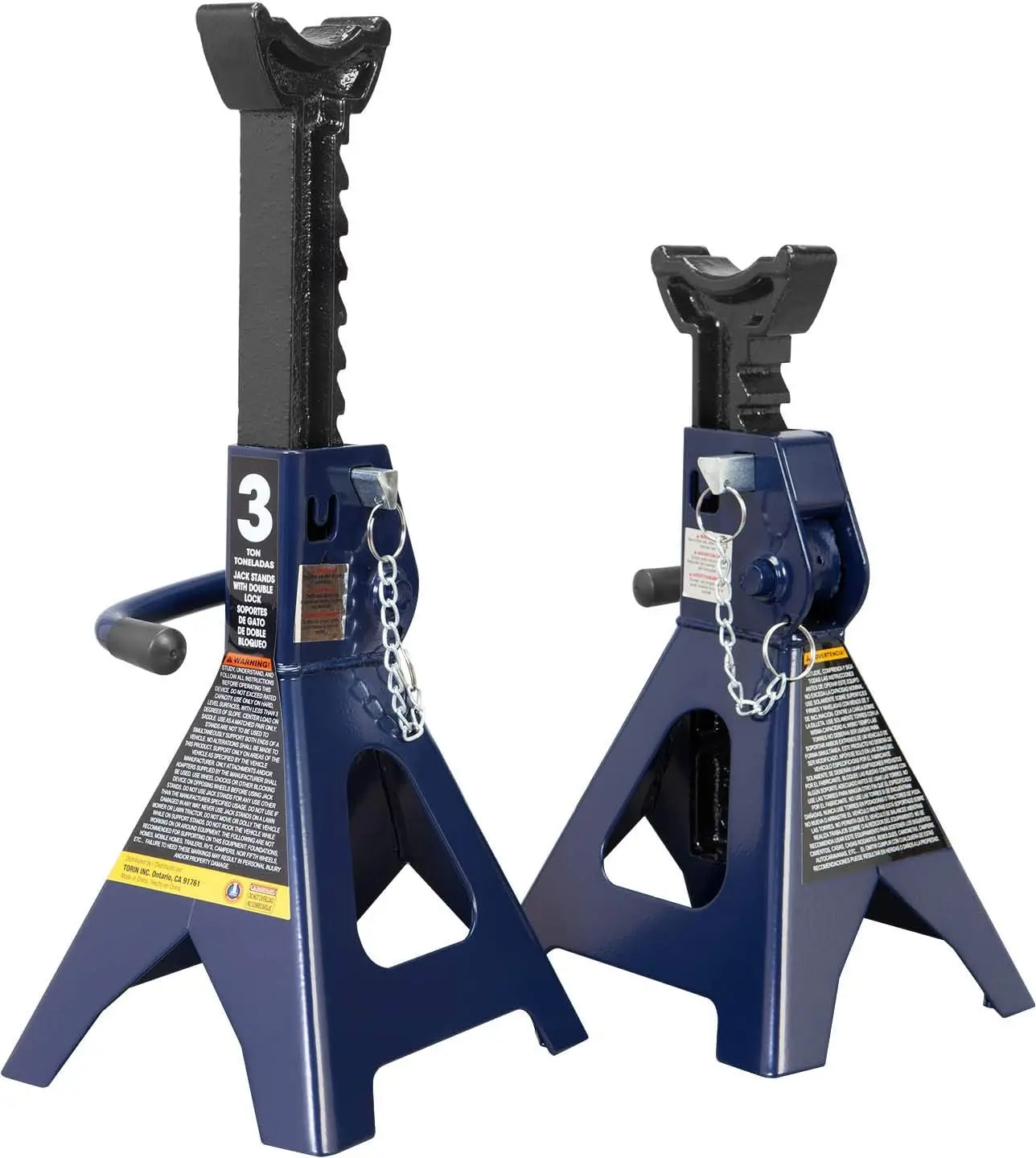 

3 Ton Heavy-Duty Double Locking Steel Jack Stands, 2 Pack, Blue - Safe Vehicle Support with Wide Base