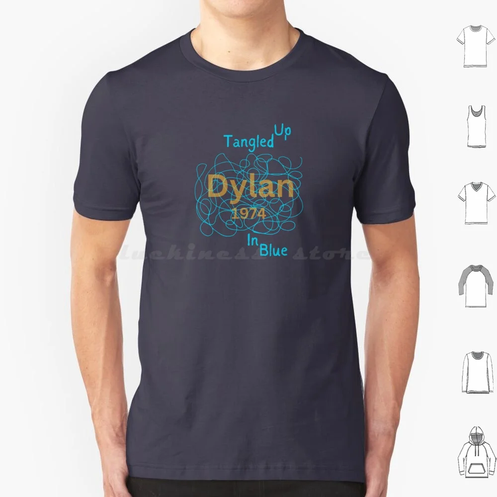 Enredado en camiseta azul de algodón para hombres y mujeres DIY estampado Bob Dylan enredado en historia musical azul