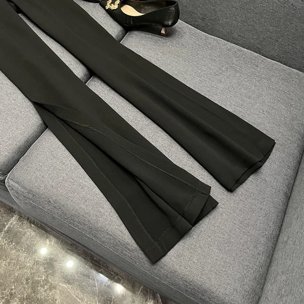 TWOTWINSTYLE, conjuntos de dos piezas elegantes y lisos para mujer, Top de manga larga con cuello redondo, pantalones de cintura alta, conjunto elegante para mujer YSE109126