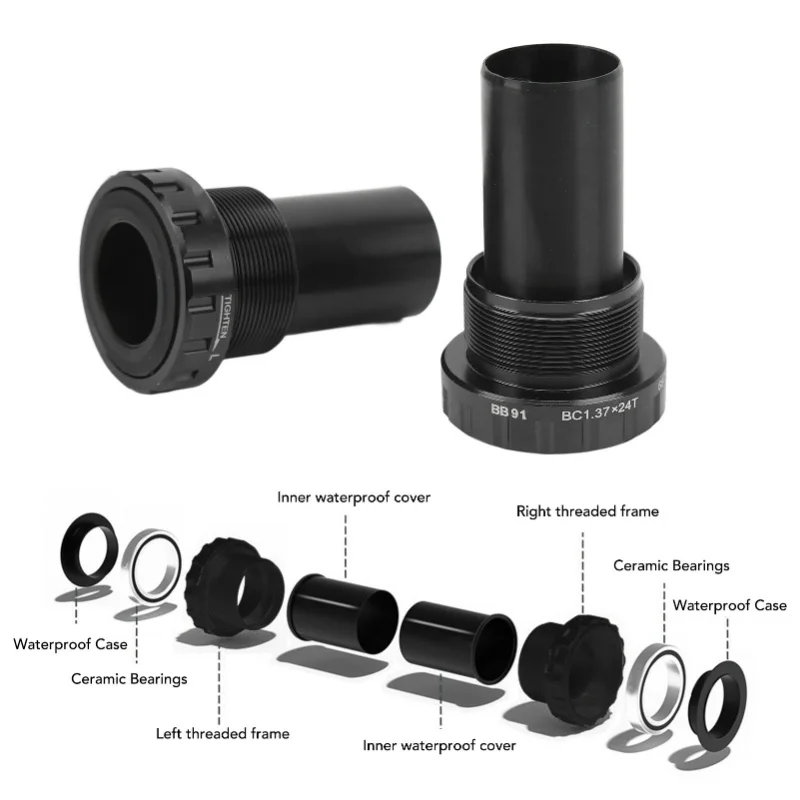 

LeBycle Threaded Bike Bottom Bracket CNC Machining BB91 Mountain Bike Bottom Bracket For Outdoor Cycling Black