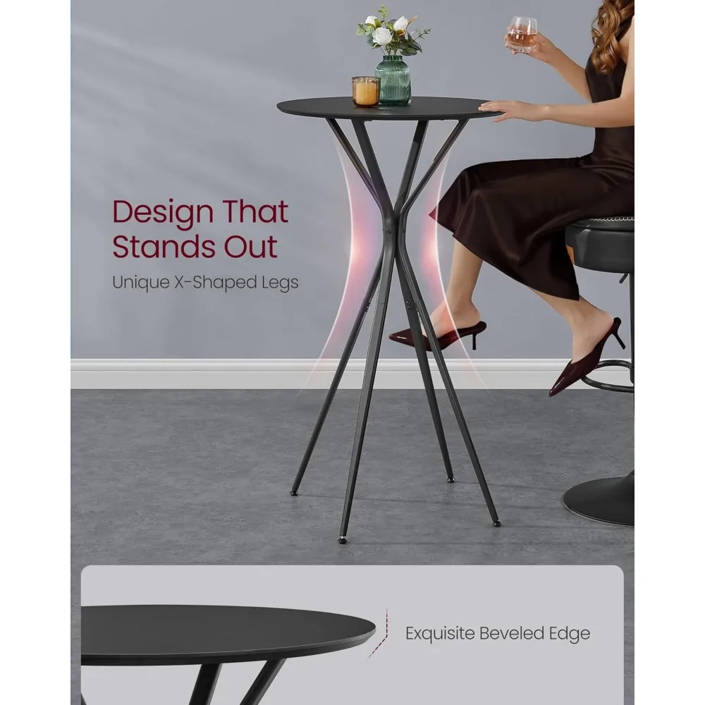 Pair of Round High-Top Cocktail Tables for Parties, Dining, Home Bar, 23.6 x 23.6 Inches