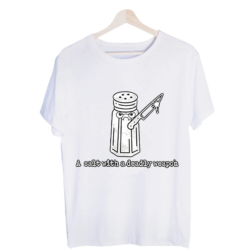 Men's Salt Shaker with Knife Graphic Tee, Short Sleeve Crew Neck T-Shirt for Casual Daily Wear