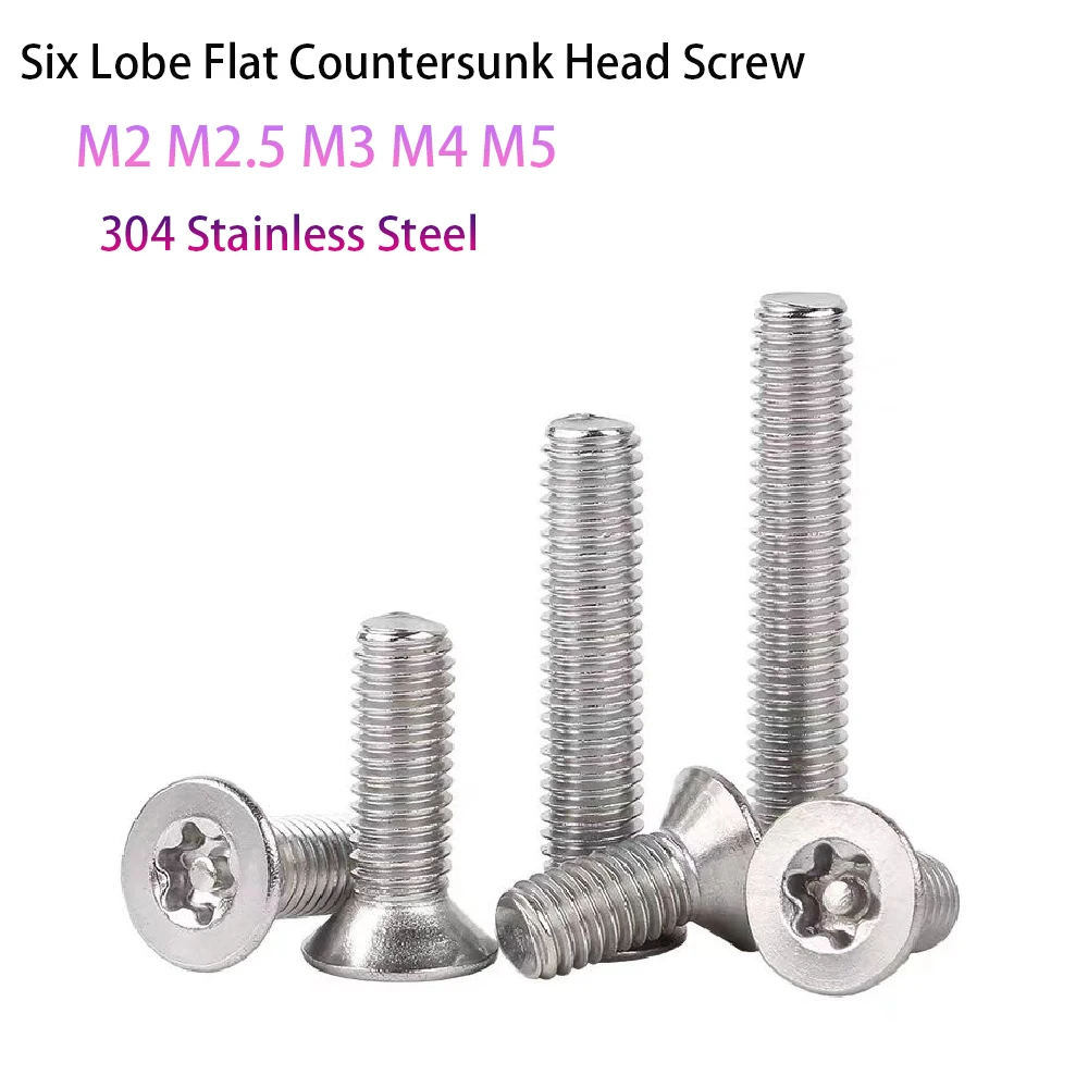 

304 Stainless Steel Six Lobe Torx Flat Countersunk Head Screw M2 M2.5 M3 M4 M5 With Pin Tamper Proof Security Bolt Screws