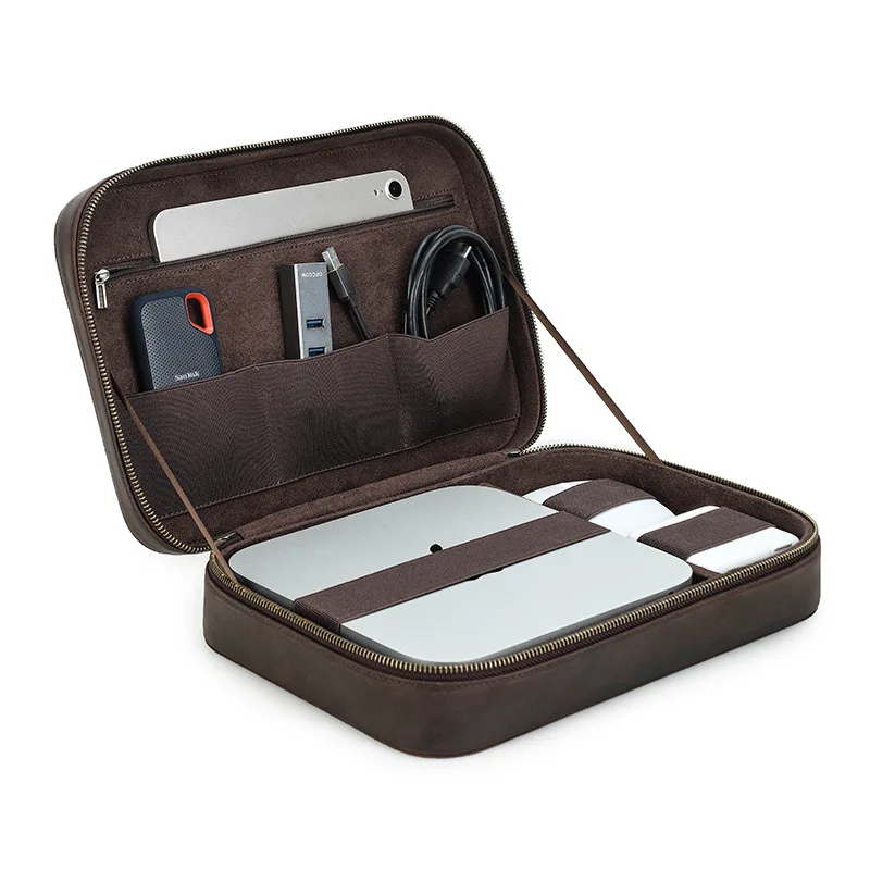 

Genuine Leather Travel Laptop Case Bag for Apple Mac Mini Sleeve PC Accessories Storage Bag
