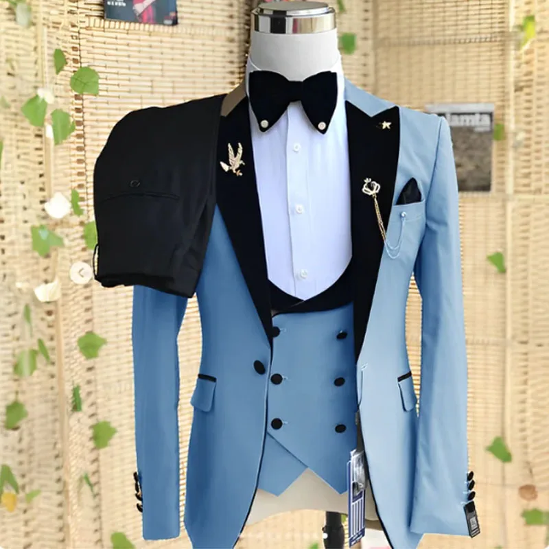 tuxedo suit Wedding Men\'s 3-piece Suit Set (Jacket+ Pants+Vest) Groom Men\'s clothing  Casual Formal Blazer elegant suits for men