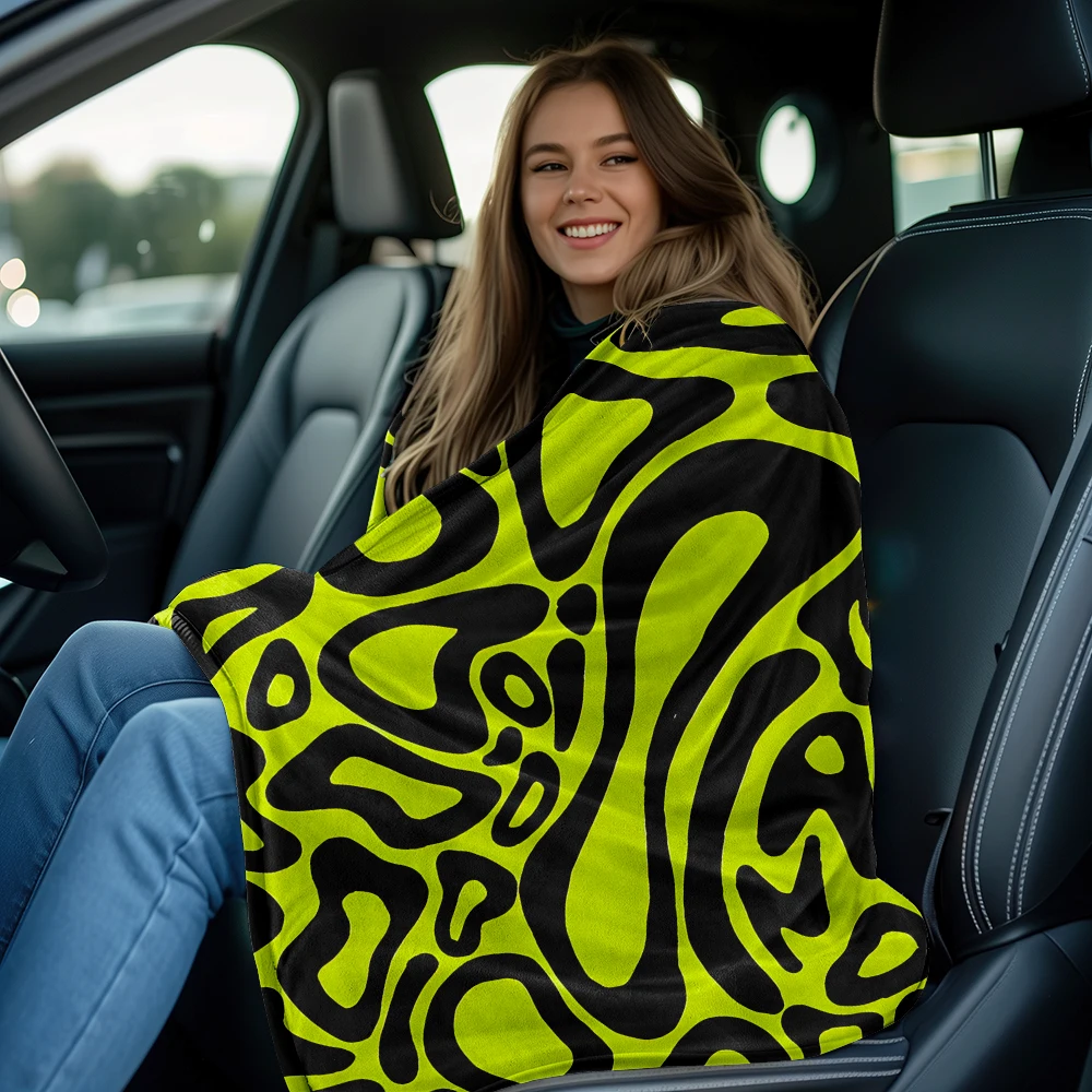 Neon Green Black Abstract Warm Flannel Fleece Blanket Thick Soft Cozy Throw Blanket for Winter Bed Couch Plush Bedspread - view 3