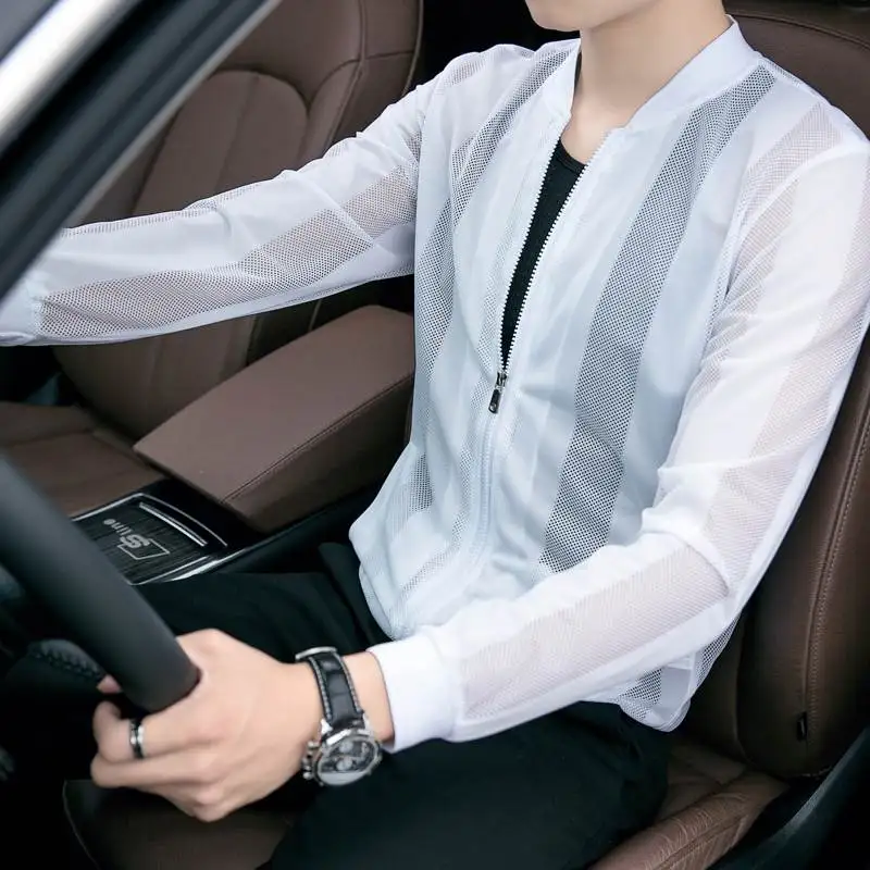 

Ультратонкая дышащая летняя мужская солнцезащитная одежда для бега с бейсбольным воротником Long Sve Transparent Me Jaet