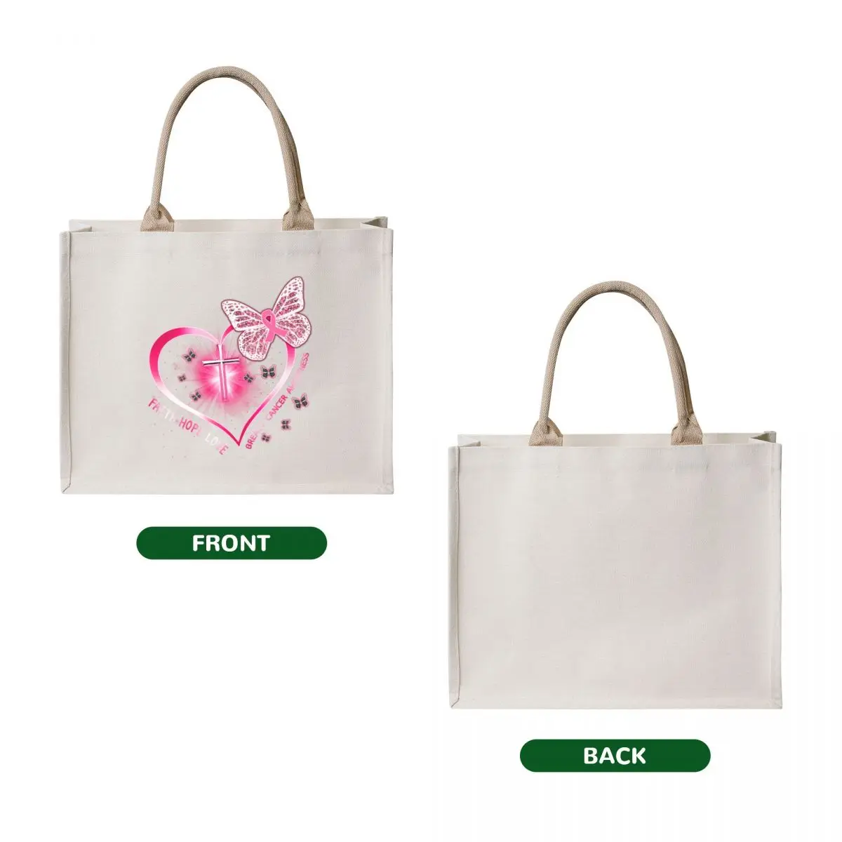 Faith Hope Love - Breast Cancer Awareness Tote Bag Big bag women Customizable tote bag Eco cute pouch