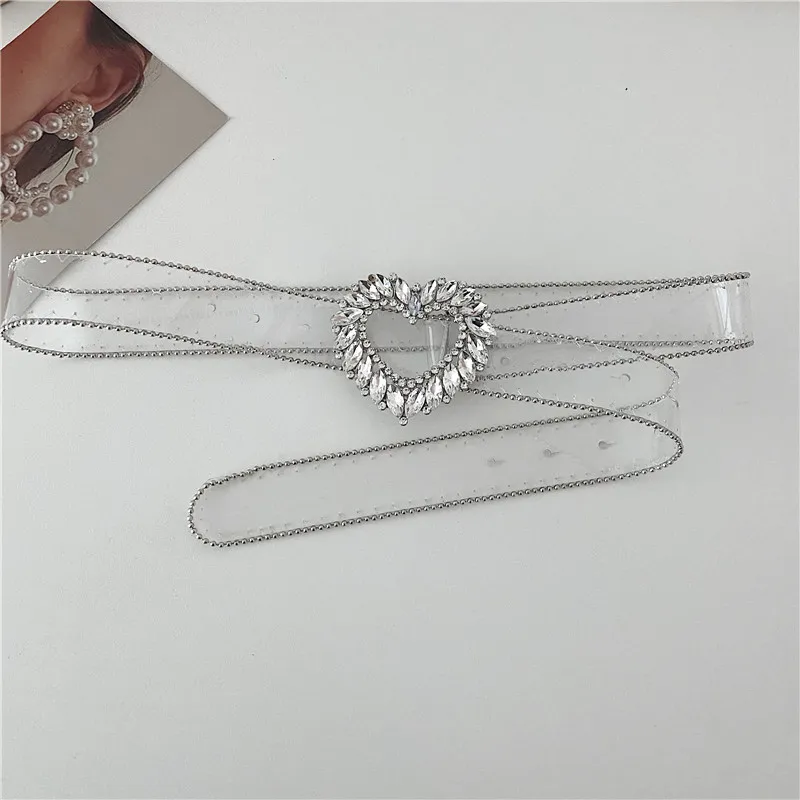 Elegant Love Crystal Transparent Belt For Women With Skirt Wide Waist Dress Suit Coat Cover Exterior Decoration