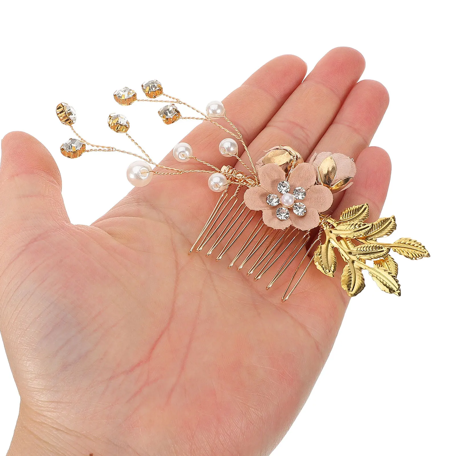

4pcs Hair Comb Set Floral Bridal Headpieces Wedding Accessories Rhinestone Decorated Bridesmaid Prom Party Event Jewelry Pink