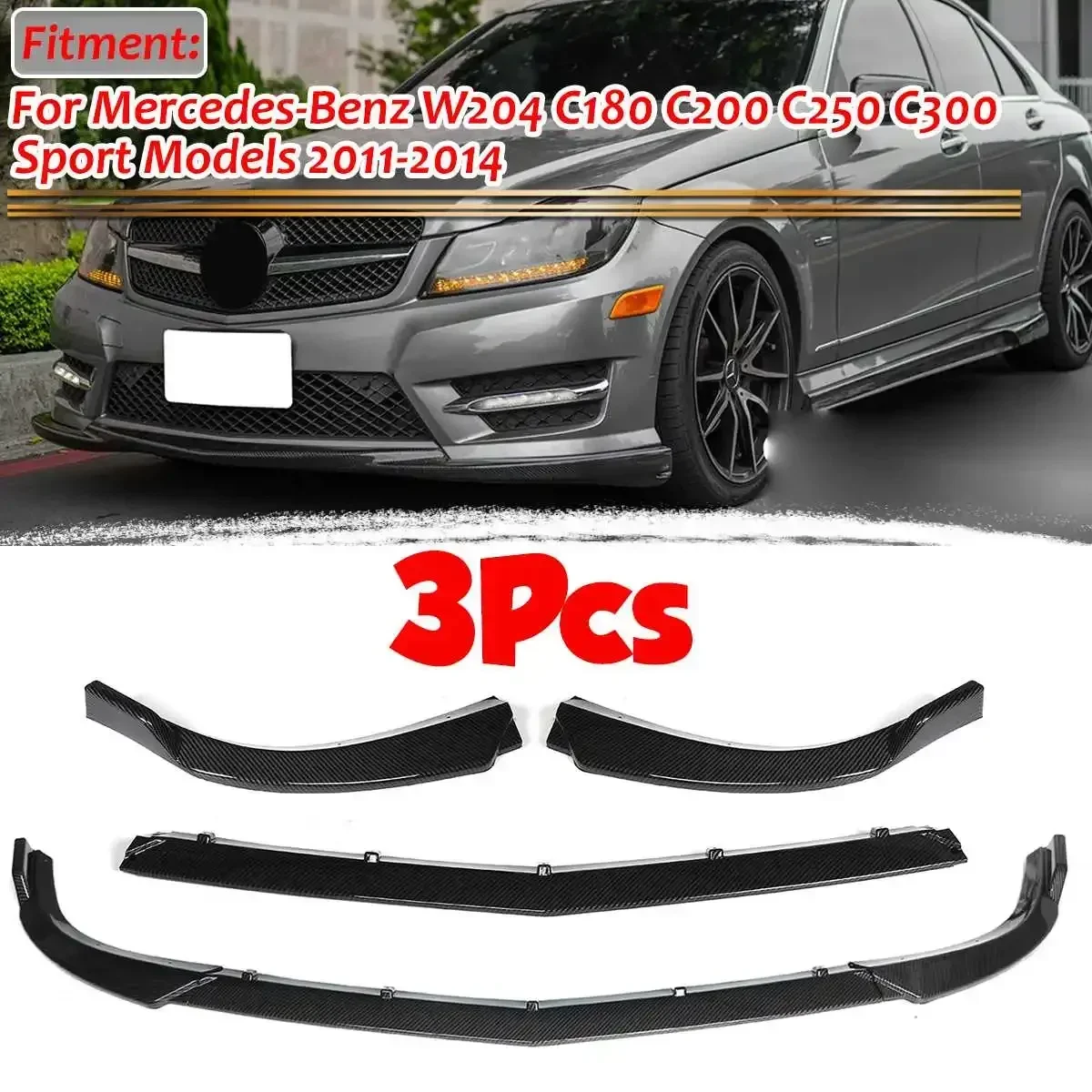 

New 3xCar Front Bumper Lip Spoiler Diffuser Cover For Mercedes For Benz C CLASS W204 C180 C200 C220 C250 C300 2011-2014 Body Kit