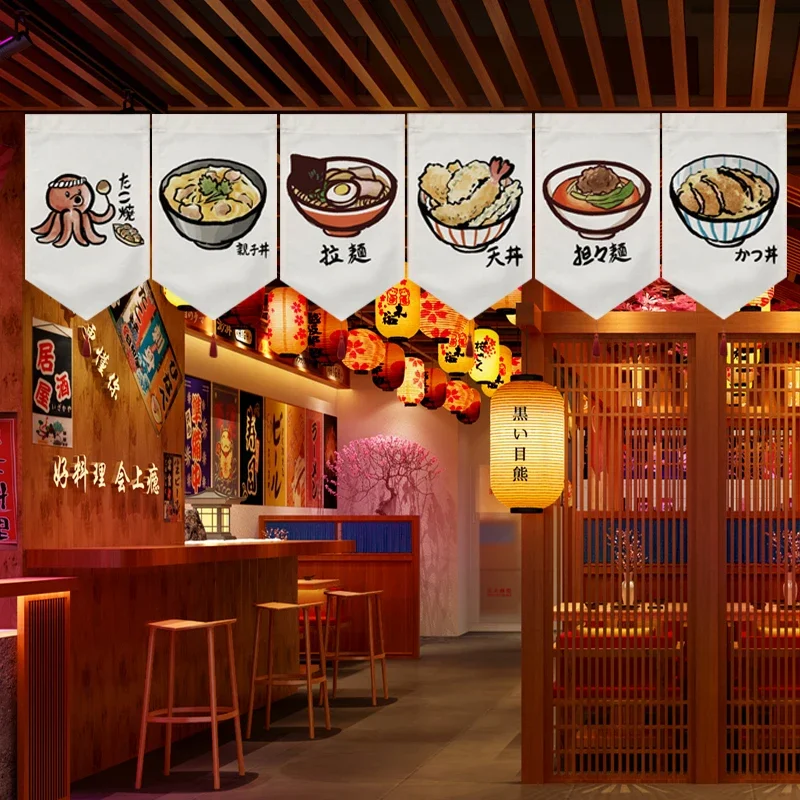Sushi Restaurant Shop Short Curtain Japanese Hanging Curtain Door Triangle Flag Kitchen Partition Noren Ramen Izakaya Home Decor