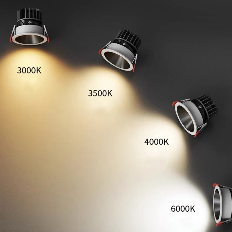 Adjustable Anti-Glare Aluminum Downlights 7W Recessed COB Spotlight 3000K 4000K 6500K 75mm Cut-Out for Commercial Decor