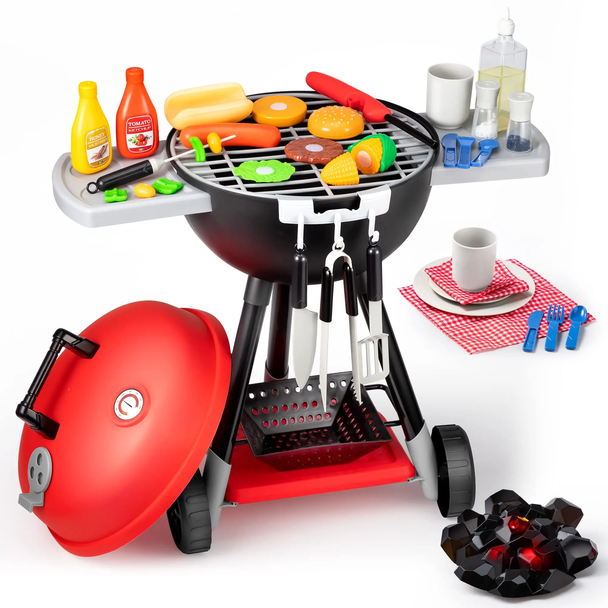 

BBQ Grill Set - 25pc Toy Barbecue Grill Set for Kids - Includes Accessories and Play Food - Ages 3 and Up,Christmas Gifts