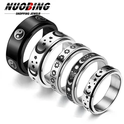 Spinning Anxiety Ring for Women Men Star Moon Fidgets Rings 2024 Stainless Steel Anti Stress Ring Rotate Gift Bagues Pour Femme