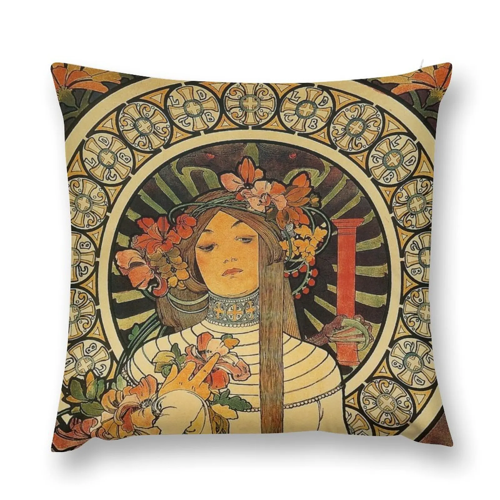 

Vintage Alphonse Mucha -The Trappistine 1897 Art Nouveau Throw Pillow Room decorating items Pillowcases Bed Cushions pillow