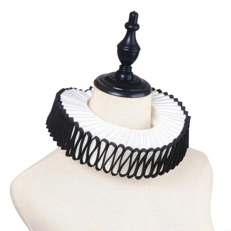 

L5YA Classical Victorian Ruffled Faux Collar for Men Women Black Trim Ties Up Neck Ruff Clown Choker for Vintage Photography