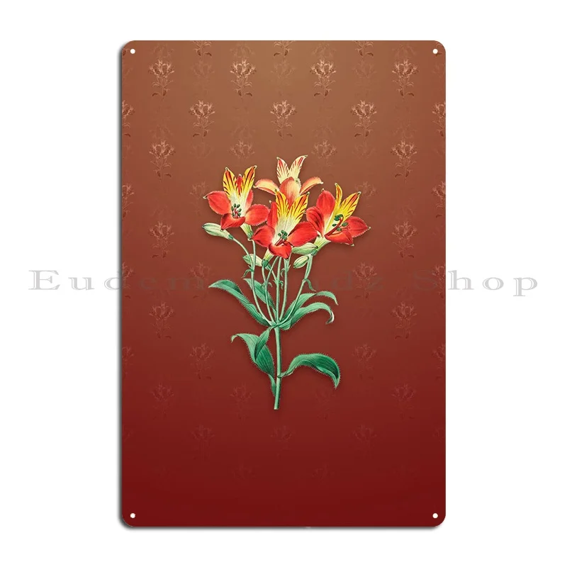 Red Speckled Alstromeria Metal Plaque Poster Party Kitchen Wall Mural Create Customize Tin Sign Poster