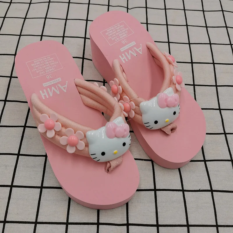 Sanrio Hello Kitty Slippers Y2k Kawaii Cartoon Sandals Fashion Platform Shoes Women Wedge Flip Flop High Heels Girl Slippers