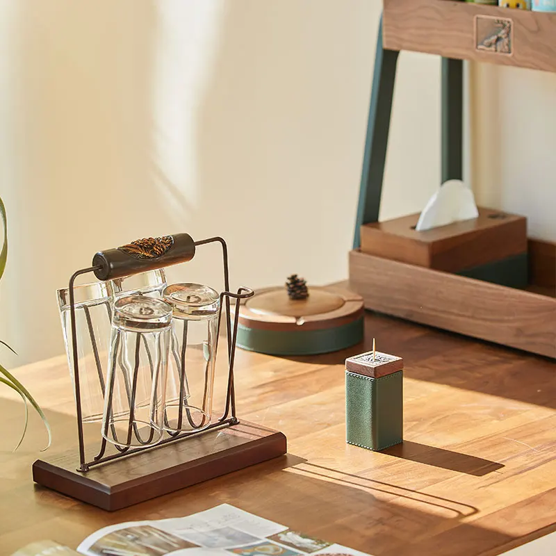 Walnut Shelf Solid Wood Desktop Storage Box Ashtray Cup Holder Toothpick Box Tissue Box Home Matching Set