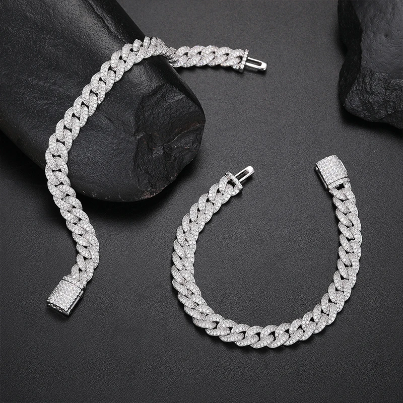 TUHE D VVS1 Moissanite Bracelet Cuban Chain 8MM For Man Unisex Hip Hop Jewelry Woman Brass Bracelet Fashion Party Gifts