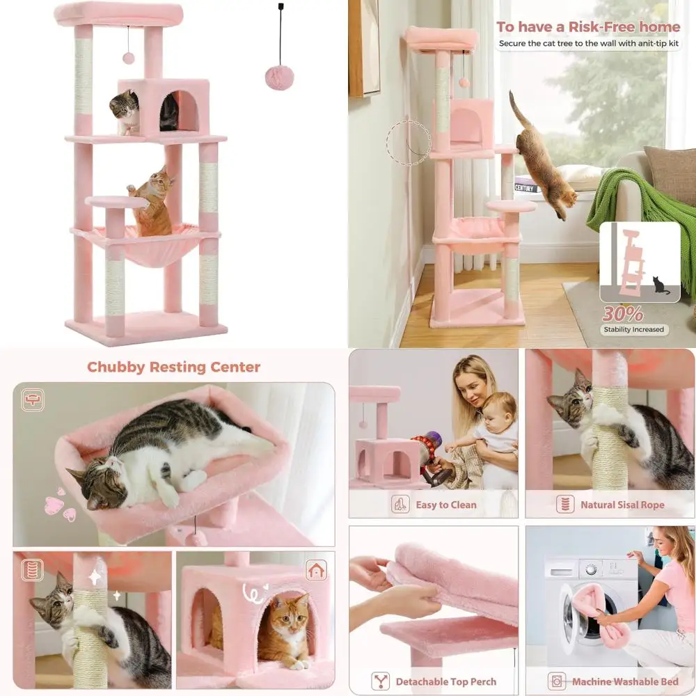 

Многоуровневая кошачья башня для дома с большим гамаком, высота 56,3 больших размеров 20x16, когтеточка из сизаля