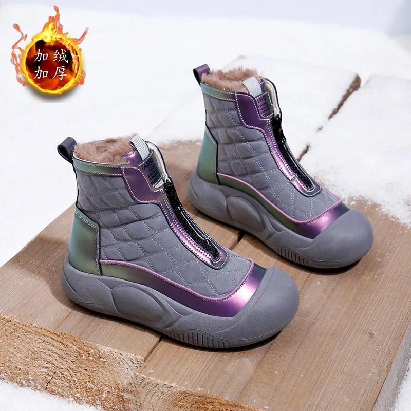 

Women Winter New White Ankle Boots Fashion Designer Skateboard Shoes Ladies Casual Sports Warm Fur Plush Short Boots