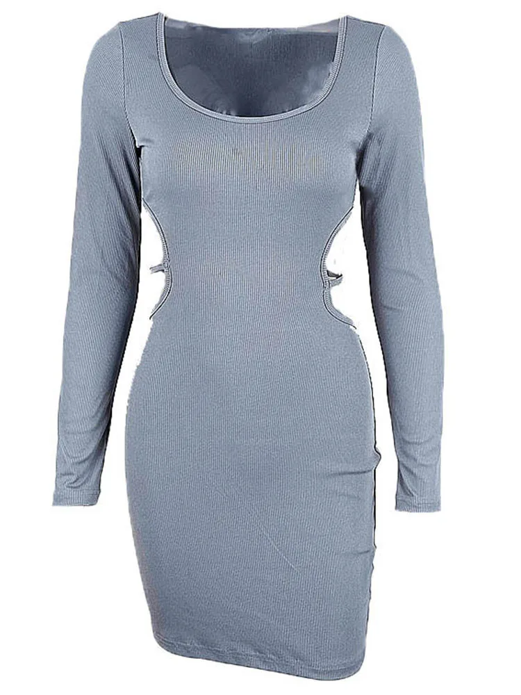 Blue Bodycon Dresses for Women 2024 Spring Fashion Cut Out Lace Up Backless V Neck Long Sleeve Mini Dres