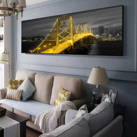 Modern City Night Landscape Canvas Painting Black and Golden Bridge Posters Wall Art Picture Painting for Living Room Home Decor