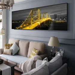 Modern City Night Landscape Canvas Painting Black and Golden Bridge Posters Wall Art Picture Painting for Living Room Home Decor