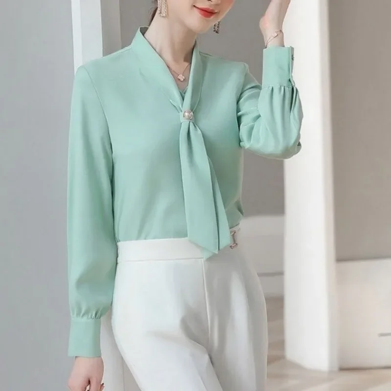 Women Spring Autumn Style Blouses Shirts Lady Casual Long Sleeve Bow Tie Collar Blusas Tops