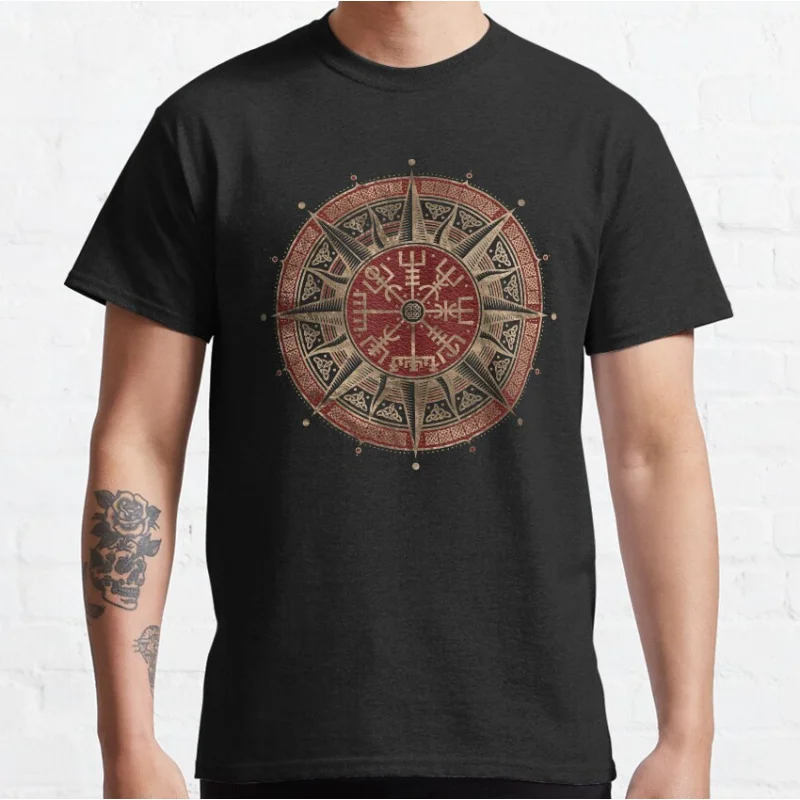 

Vegvisir - Viking Compass Nordic tee retro Norse mythology Gift t shirt for man Large size Tops 100% cotton printed Clothes