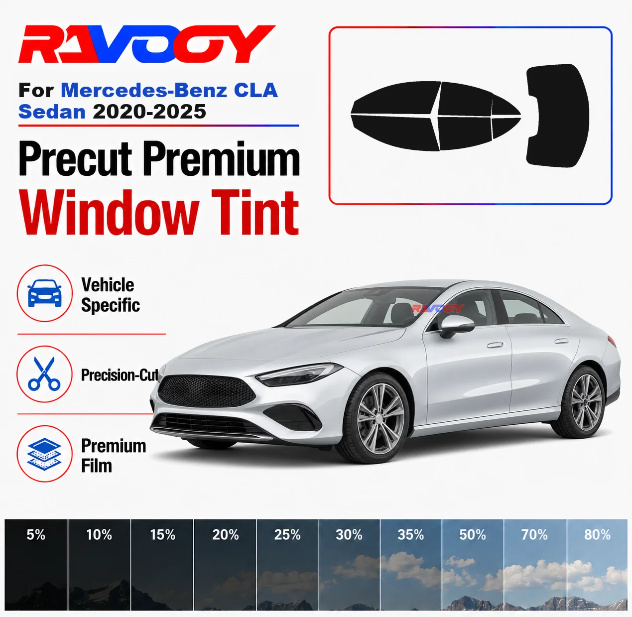 

Premium Precut Window Tint Kit Front Rear Windows For Mercedes-Benz CLA Sedan 2020-2025 Complete Set Car Solar Nano Ceramic Film