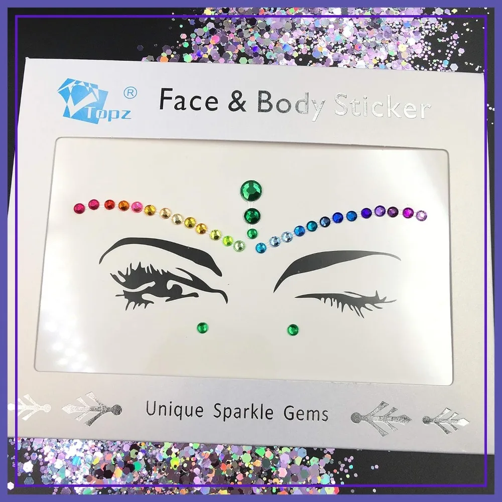 

Rainbow Face Gems Stickers Festival Halloween Body Jewels Temporary Tattoo for Pride Makeup