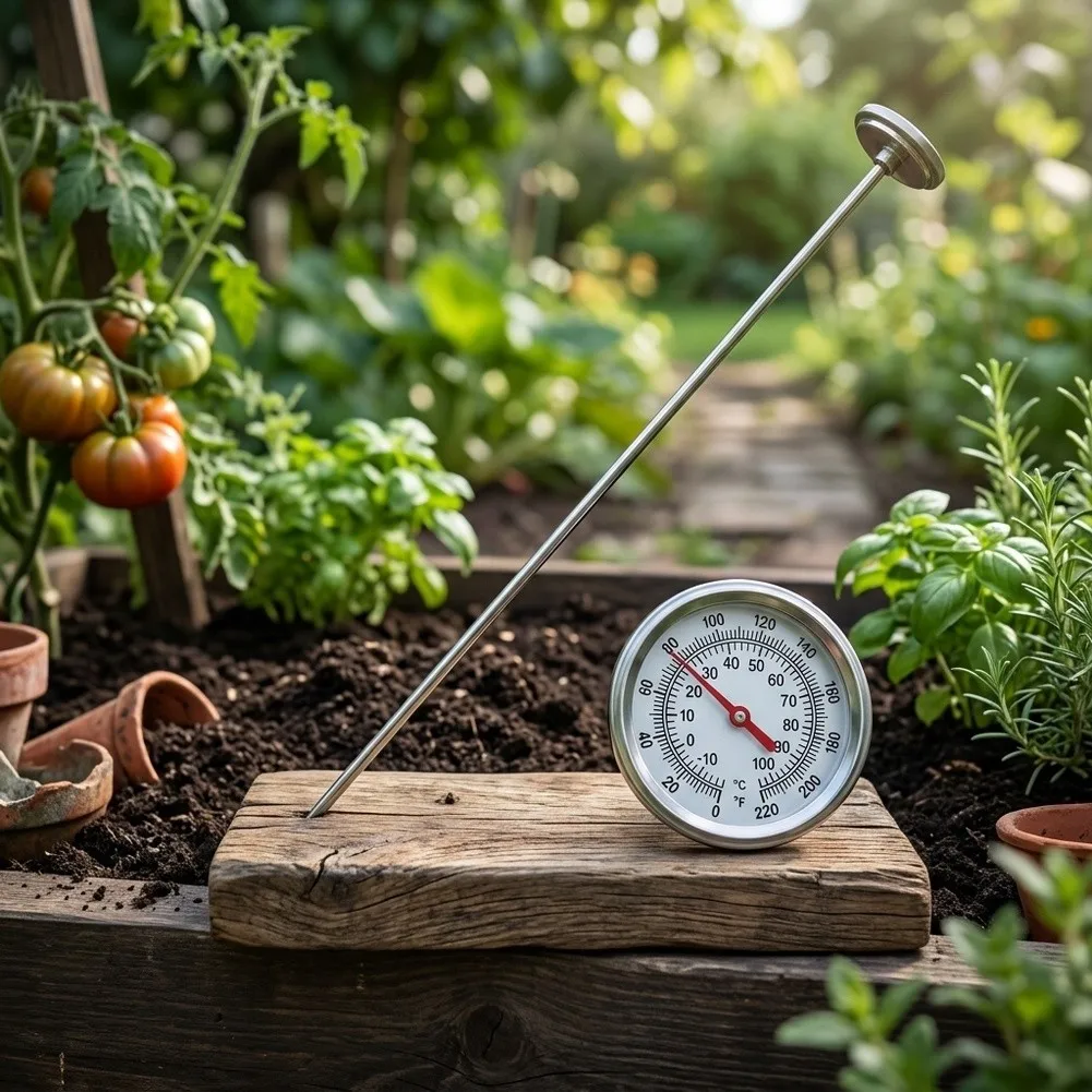Soil Thermometer Stainless Steel for Composting Applications Featuring Dual Fahrenheit Scale and 0 to 120 Degree Range