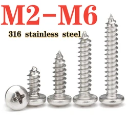 316 Stainless Steel M2 M2.2 M2.6 M3 M3.5 M4 M5 M6 Cross Round Head Self Tapping Screw Pan Head Self Tapping Wood Screw