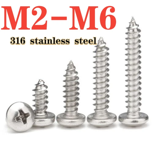 Imagen 1 del producto 316 Acero inoxidable M2 M2.2 M2.6 M3 M3.5 M4 M5 M6 tornillo autorroscante de cabeza redonda cruzada tornillo de madera autorroscante de cabeza plana