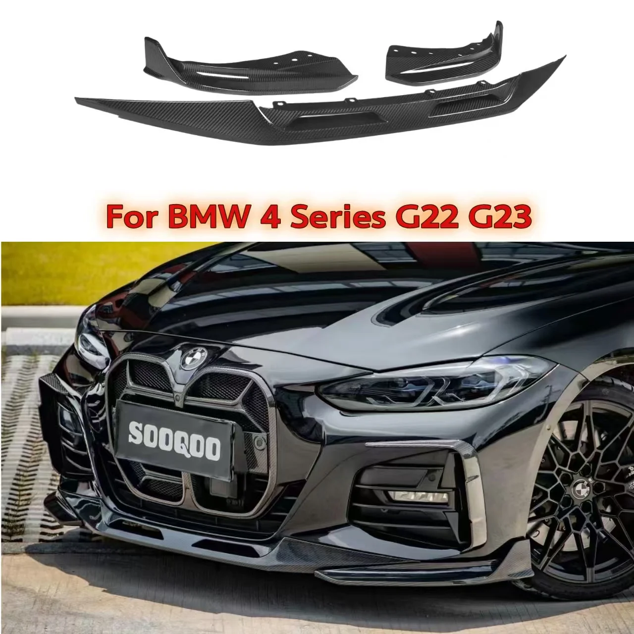 

Carbon Fiber SQ Style Front Lip Chin Splitter For BMW 4 Series G22 G23 2021+ Upgrade Front Bumper Lip Spoiler Body Kits