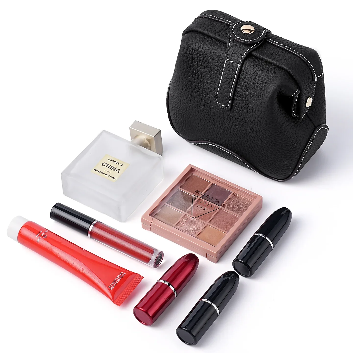 Makeup Bag Travel Cosmetics Pouch and Toiletry Bag Leather Make Up Organizer Storage Tote for Women Girls Small Skincare Case