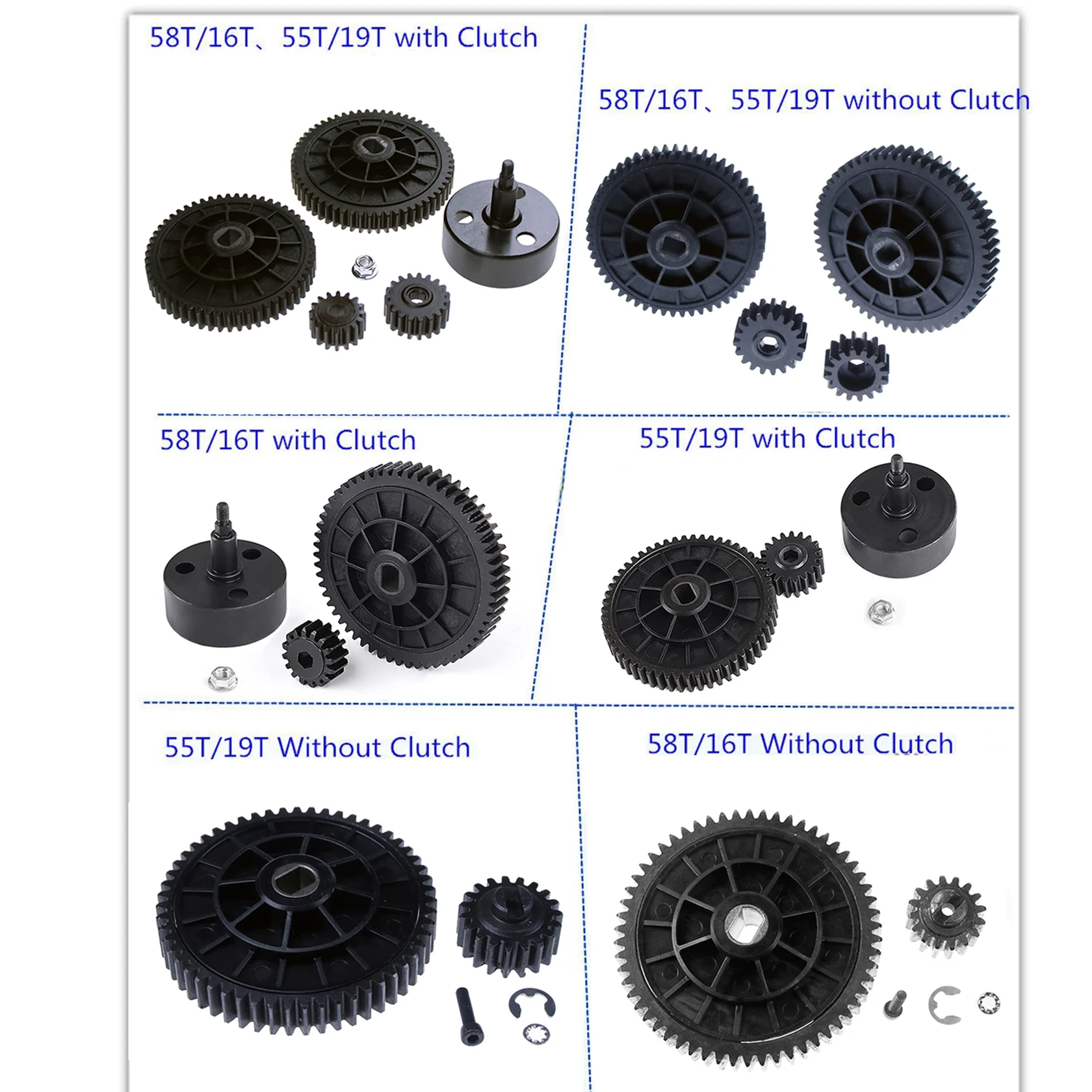 Metalowy dzwonek sprzęgła i zestaw zębatek 58T/16T lub 55T/19T lub 57T/17T pasujący do samochodów RC 1/5 HPI ROFUN BAHA ROVAN KM BAJA 5B 5T 5SC, części do zabawek.