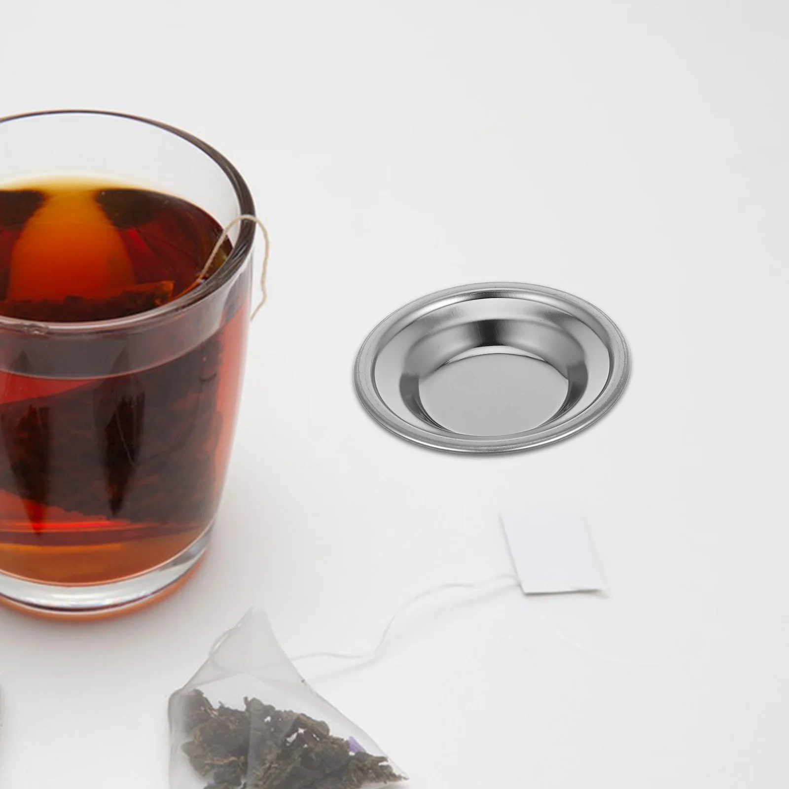 

Round Dish Stainless Steel Saucer Space Saving Teabag Holder Metal Tea Spoon Rest Plate Tea Accessories Tray