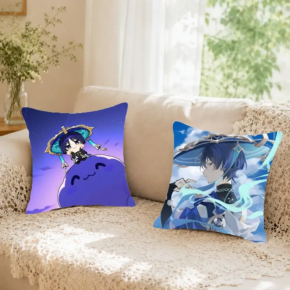 Game character Genshin Impact Wanderer Scaramouche Cushion Cover Faux fur decorative Dark academia style Cat scratching