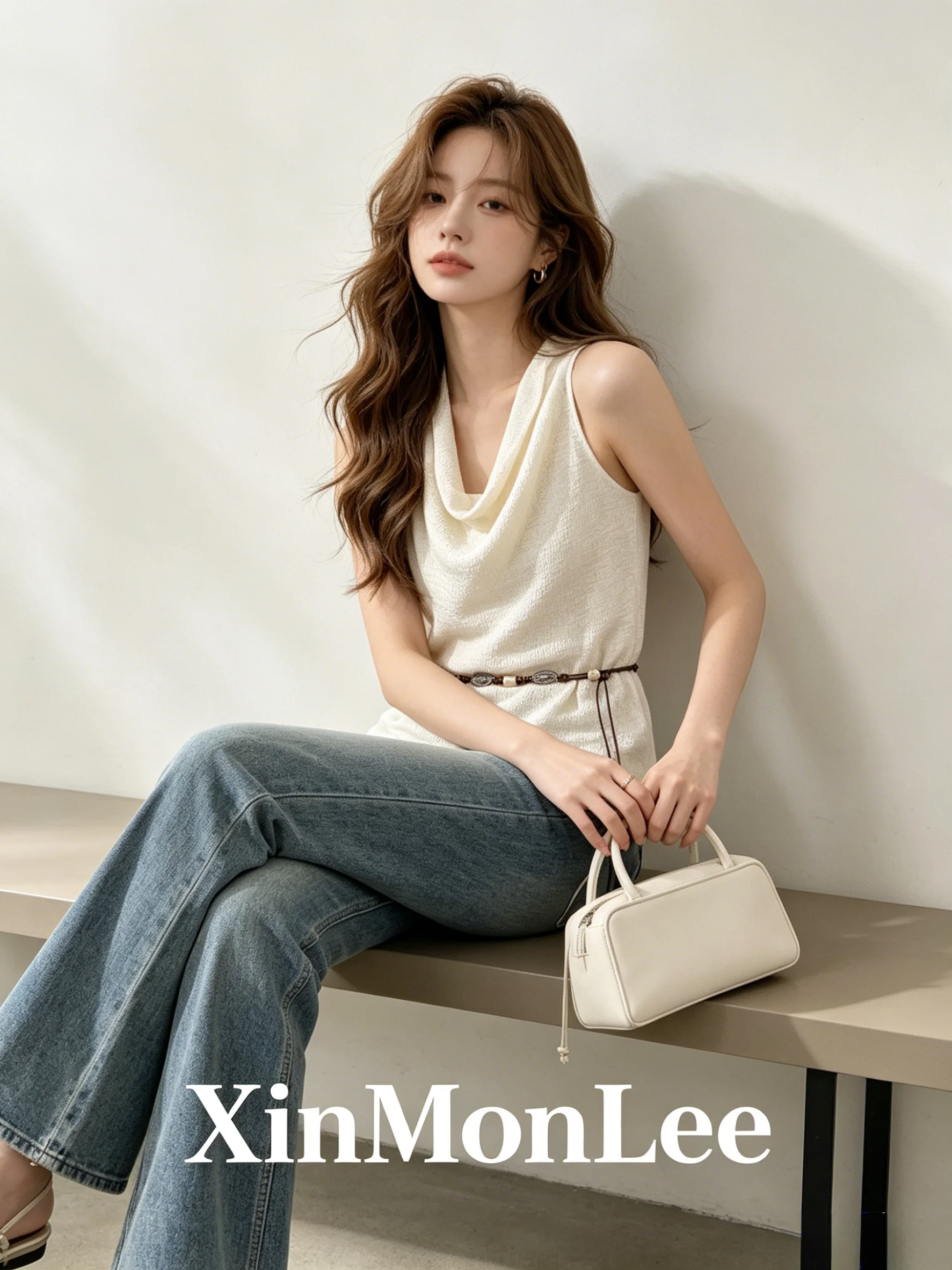 

Sweet And Spicy Korean Design Slimming Vest Women's Summer Waist Cinching Belted Knitwear Elegant Top Open Backless Style